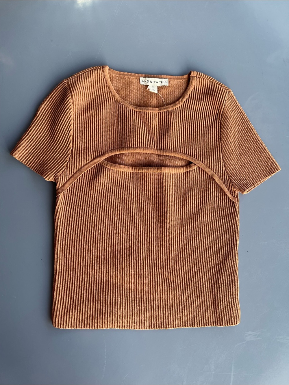 And Now This Copper Ribbed Cutout Short Sleeve Tee